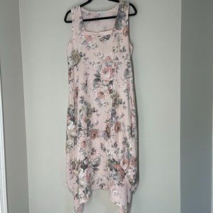 Made In Italy Dress/Pink and Grey with Pockets - 100% Linen - Size Large